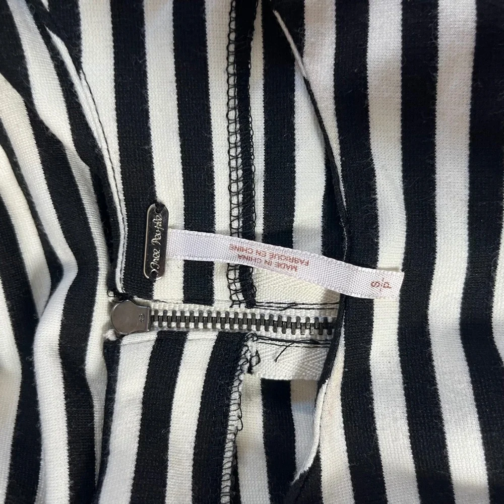 Free People Striped Fit and Flare Dress Womens Small Black White Sleeveless Zip